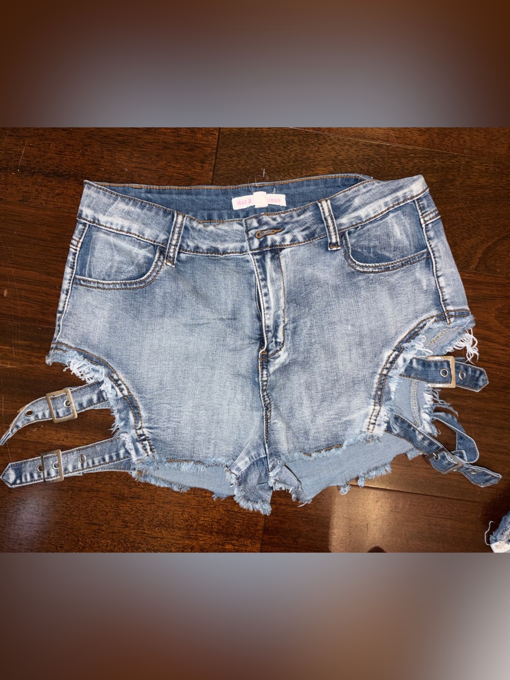 Denim Overall Shorts with Frayed Hem - Light Blue